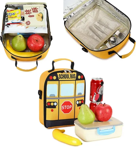 Miniatura 4 de Mochila para niños pequeños, preescolar, autobús, bolsa de libros 3D para jardín de infantes con lonchera aislante
