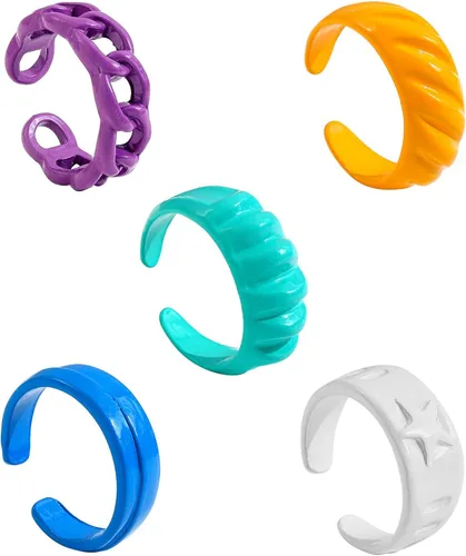 Sloong 10pcs Y2K Grueso Anillo de Cadena de Moda Abierta Anillo de Dedo Colorido Niños Anillo Apilado para Mujeres Niñas Niños