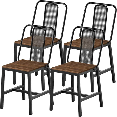 YATINEY CY01L4BH - Juego de 4 sillas de comedor de madera, sillas de comedor de granja con soporte trasero, para sala de estar, cocina, nogal oscuro