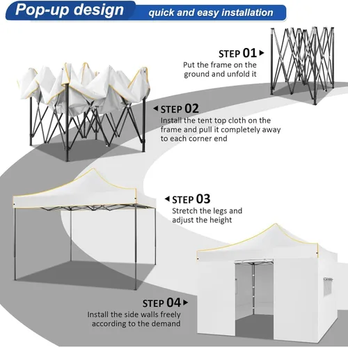 Miniatura 5 de COBIZI Tienda de campaña desplegable resistente de 10 x 10 con 4 paredes laterales extraíbles, toldo desplegable Ez con bolsa portátil, carpa