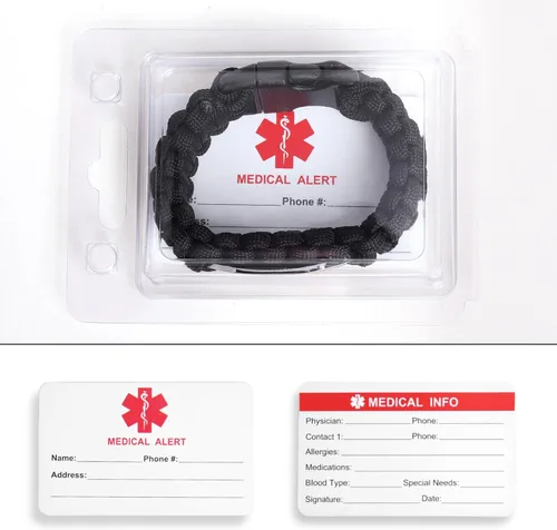 Miniatura 45 de Pulsera de alerta médica Paracord para hombres y mujeres Pulsera de identificación médica de acero inoxidable con hebillas de liberación lateral