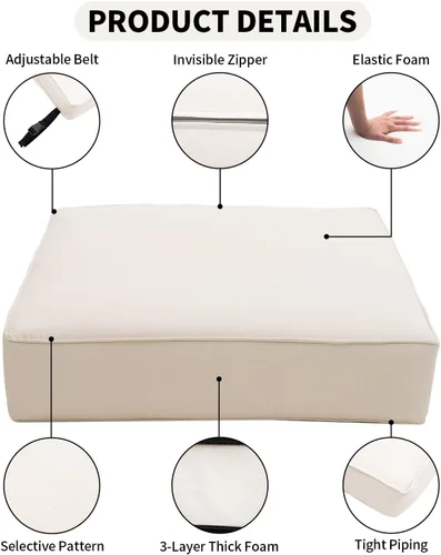 Miniatura 2 de Juego de cojines de asiento para exteriores para muebles de patio, cojines gruesos resistentes a la intemperie, 25.6 pulgadas de ancho x 25.6 Blanco