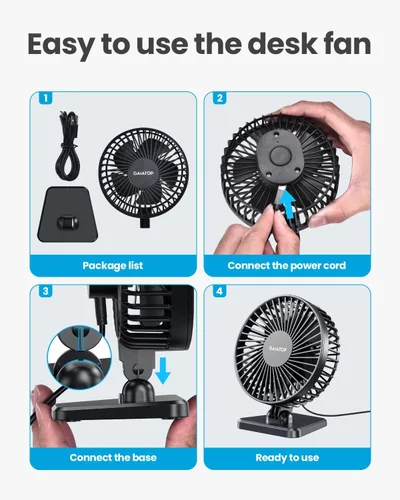 Miniatura 7 de Gaiatop - Ventilador de escritorio USB, pequeño pero potente, personal, portátil, silencioso, de 3 velocidades, mini ventilador de mesa ajustable