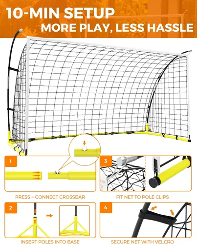 Miniatura 2 de Portería de fútbol para patio trasero, red de portería de fútbol portátil de 12 x 6 pies/6 x 4 pies, configuración rápida con 1 bolsa de transporte