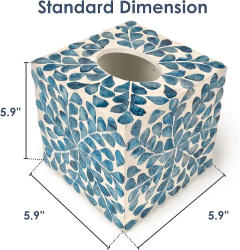 Miniatura 5 de Funda para caja de pañuelos – Mosaico de madreperla incrustada caja de pañuelos – Cubierta cuadrada de 5.9 x 5.9 x 5.9 pulgadas – Decoración