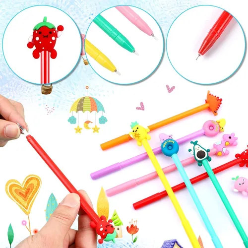 Miniatura 2 de SANNIX 20 bolígrafos de tinta de gel de dibujos animados, a granel, varios estilos, novedosos bolígrafos de escritura para niños, regalo, escuela