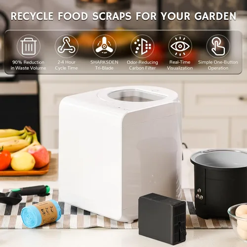 Miniatura 4 de Airthereal Revive R500-V Compostador eléctrico de cocina con cubierta visual, SHARKSDEN® Tri-Blade mejorado, convierte los residuos de alimentos