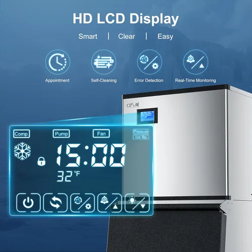 Miniatura 4 de COTLIN Máquina de hielo comercial, 550 libras/24 horas con almacenamiento de 350 libras, máquina de hielo comercial con autolimpieza, lista