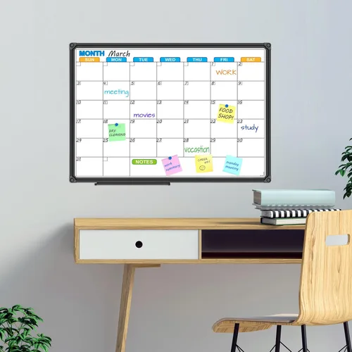 Miniatura 5 de JILoffice Calendario de Pizarra Blanca de Borrado en Seco - Calendario de Pizarra Blanca Magnética Mensual 24 X 18 Pulgadas, Marco de Aluminio Negro