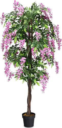 Miniatura 15 de Juego de 2 árboles de bambú artificiales de 5 pies, plantas de vegetación falsas en macetas para interiores y exteriores, hermoso árbol de imitación