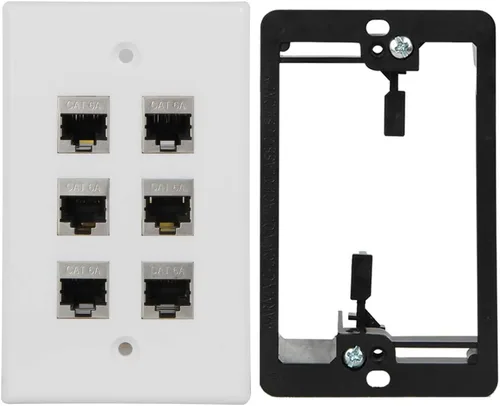 Miniatura 10 de Placa de pared Cat6 de 1 puerto RJ45 color blanco con soporte de montaje de bajo voltaje y acoplador hembra Cat6A blindado completo, aplicado a