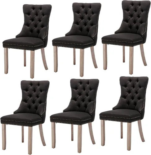 Juego de 6 sillas de comedor modernas para sala de estar, cocina, patas de madera maciza, cojín acolchado de tela de lino, asiento y respaldo (lino