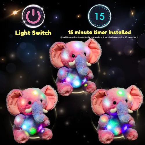 Miniatura 4 de Hopearl Elefante de Peluche LED con Iluminación Colorida Animal de Peluche Elephish Flexible Luces Nocturnas que Brillan en la Oscuridad Cumpleaños