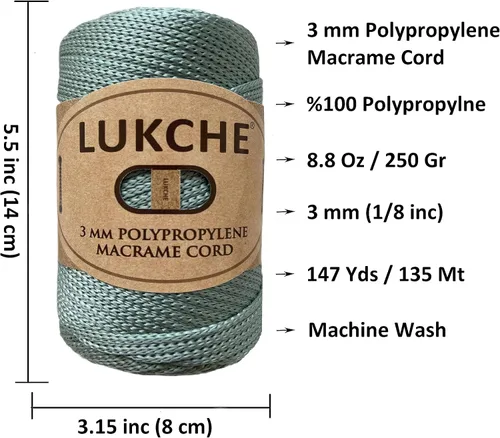 Miniatura 3 de Cuerda de macramé premium de poliéster de 3 mm (134.5 metros), (250 g) 100% cuerda de macramé de polipropileno, hilo de crochet de color para Verde