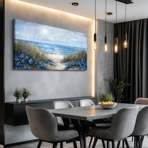 Miniatura 5 de KELIYUAN Arte de pared para sala de estar, lienzo decorativo de pared para dormitorio, oficina, decoración de pared de océano azul, imágenes de olas