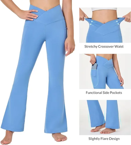 Miniatura 3 de BALEAF Leggings acampanados para niñas, cintura alta, corte de bota, pantalones de yoga y danza, leggings con bolsillos