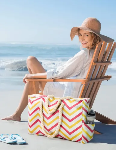 Miniatura 6 de Allinside Bolsa de playa a rayas onduladas para mujer, bolsa de playa extra grande, impermeable, bolsa de fin de semana para gimnasio, playa