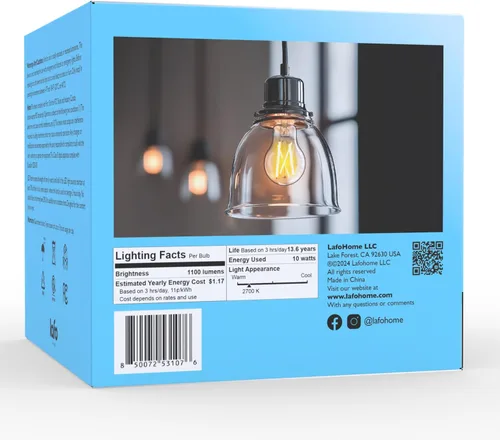 Miniatura 2 de EcoBright - Paquete de 4 bombillas de filamento LED A19 regulables, 10 W, equivalente a 100 W, 1100 lúmenes, blanco cálido, 2700 K, base E26, CRI90