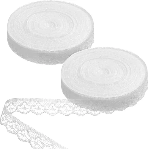 Cinta de encaje blanco de 60 yardas, 1/2 pulgada, costura vintage de encaje blanco, cordones de algodón de ganchillo, adornos de tela para costura,