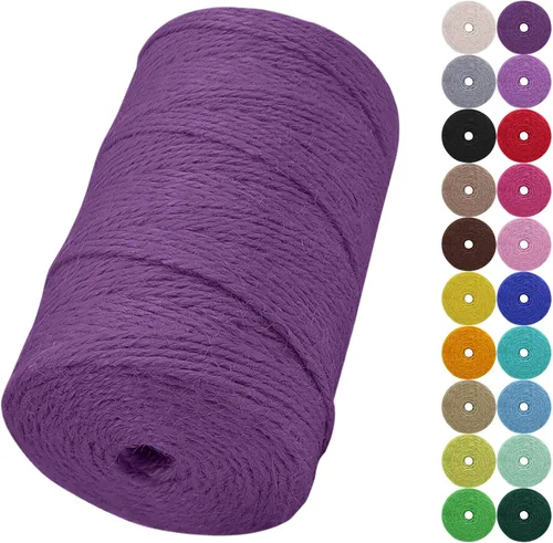Miniatura 9 de Cuerda de yute natural de 0.079 pulgadas y 328 pies para manualidades, cuerda de yute de colores de 3 capas para envoltura de regalos, jardinería