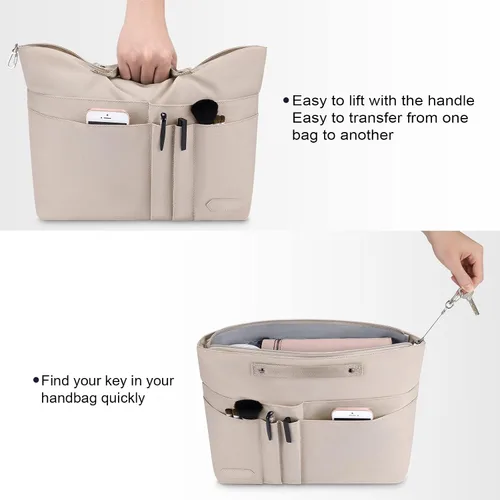 Miniatura 4 de HyFanStr Organizador de bolso para bolsos, organizador de bolsa de mano, bolsa con cremallera para mujer, organizador de bolso interior con 15