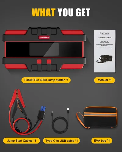 Miniatura 9 de PJS06 Pro 6000A Arrancador de Coche (Todo Gas y Diésel de 12L), Banco de Energía Portátil de 74Wh con Carga Rápida de 40W, Pantalla LCD Inteligente