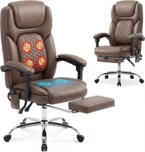 Miniatura 12 de MALOL Silla de oficina de masaje grande y alta de 300 libras, calefacción dirigida de 3 niveles a 149.0 °F, silla de escritorio de cuero de fácil