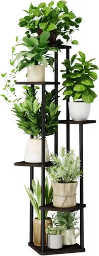 Miniatura 16 de GENTINGBRO Soporte alto para plantas de interior de 4 niveles para múltiples plantas, soporte de madera para plantas, estante de madera, estantería
