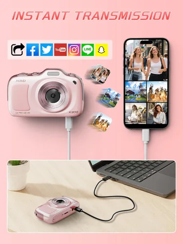 Miniatura 7 de Cámara digital, Cámaras de videoblogs 4K con enfoque automático para fotografía con tarjeta de 32GB, cámara digital compacta portátil de 64MP de Rosa