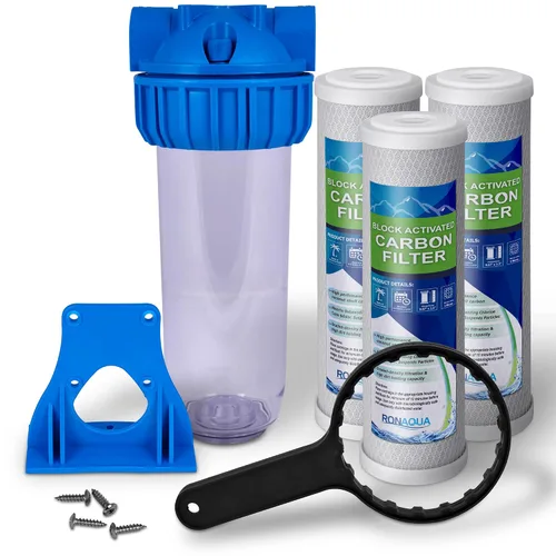 Miniatura 12 de Sistema de filtro de agua estándar transparente de 10 pulgadas para toda la casa con válvula de alivio de presión, puerto de latón de entrada/salida