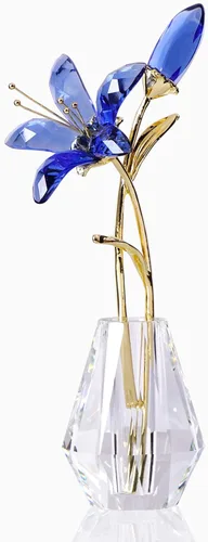 Ornalrist Flores de lirio de tigre de cristal con jarrón, tallo de metal, flor de lirio azul, regalos coleccionables para mujeres, figuras florales