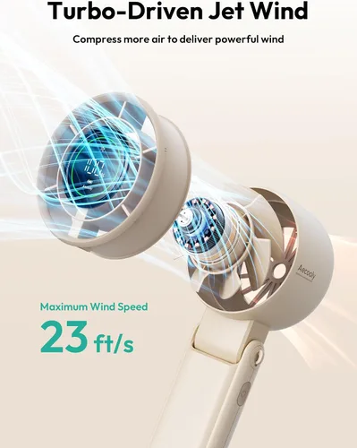 Miniatura 4 de Aecooly Ventilador turbo portátil de mano, batería de 5000 mAh [tiempo de enfriamiento máximo de 22 horas] Mini ventilador recargable USB
