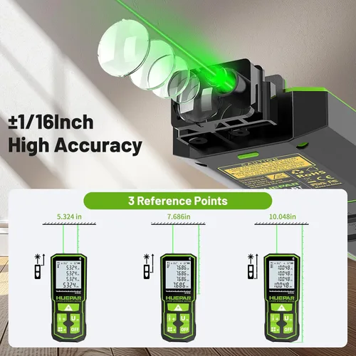 Miniatura 5 de Herramienta de Medición Láser Bluetooth Verde de 395 Pies con Sensor de Ángulo, Herramienta de Medición de Distancia Láser de Precisión de 1/16