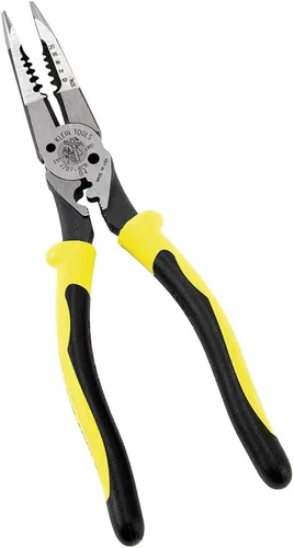 Klein Tools J207-8CR Alicates de punta de aguja, fabricados en EE. UU., Alicates de uso general para líneas de crimpado, bucle, corte, pelado,