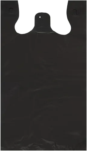 Bolsas grandes para camisetas en relieve color negro liso (400 unidades), 12 x 7 x 22 pulgadas, 17 micrófonos, bolsas negras con asa, a granel,