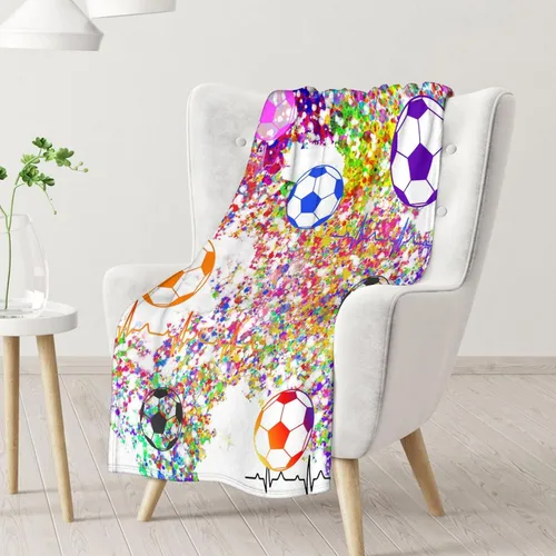 Miniatura 2 de Manta de fútbol para regalar – Manta deportiva de 30 x 40 pulgadas para adultos y niños, mantas coloridas de felpa suave para sofá, oficina