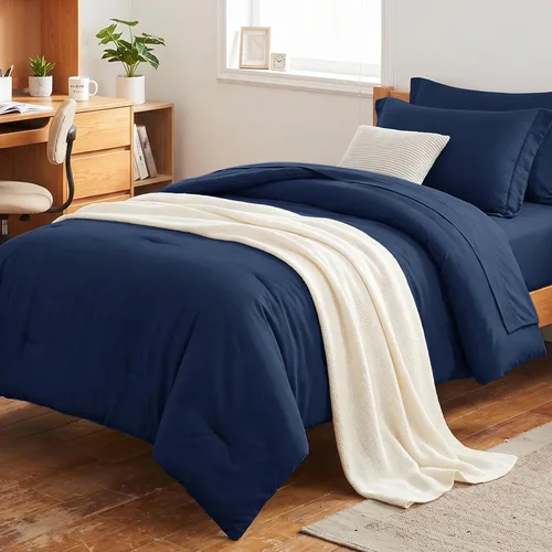 Miniatura 19 de Juego de edredón blanco queen, 7 piezas cama en una bolsa, juego ligero de ropa de cama queen, juego de 7 piezas para todas las estaciones, suave