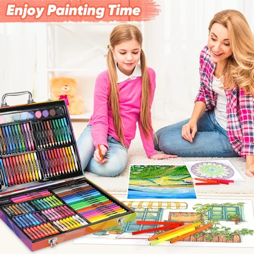 Miniatura 6 de Soucolor - Juego de pintura y dibujo, 183 piezas, kit de arte para colorear, estuche de regalo: crayones, pasteles al óleo, acuarelas en pastilla