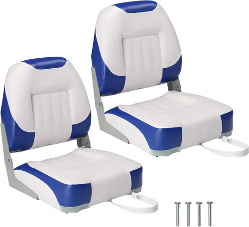 Miniatura 11 de PEXMOR Asientos de barco, respaldo bajo/alto, plegables, impermeables, asiento de capitán, 2 paquetes (respaldo alto, azul y blanco)