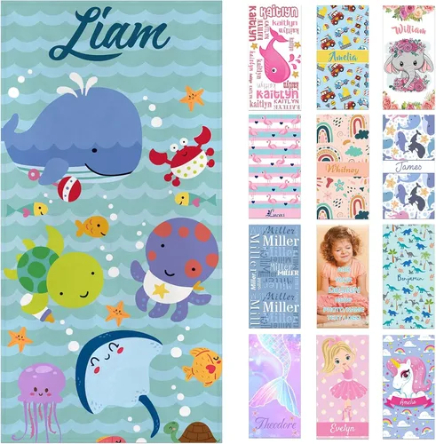 Miniatura 24 de Toallas de playa personalizadas para adultos y niños con nombres, toallas de playa personalizadas para hombres y mujeres, toalla de baño