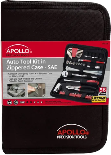 Miniatura 3 de Apollo Tools DT9774 - Juego de 56 herramientas compactas SAE en estuche con cremallera, juego de herramientas mecánicas pequeñas para emergencias
