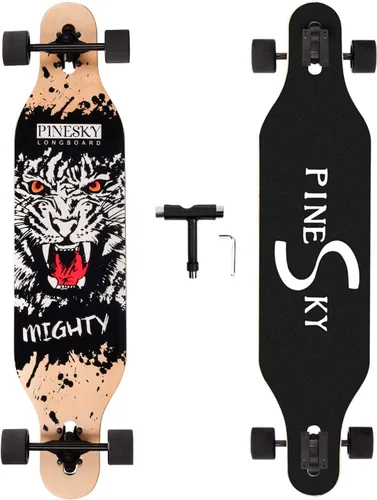 Patineta longboard de 41 pulgadas, 8 capas, de arce natural, patineta completa para andar, cortar, hacer estilo libre y descender colinas con Tigre