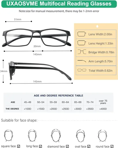 Miniatura 6 de Lentes de lectura fotocromáticos multienfoque para hombres y mujeres, lentes de sol de transición progresiva de alta calidad, anti rayos UV, luz azul