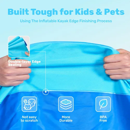 Miniatura 2 de SLOOSH Tapete antideslizante de 72 pulgadas para salpicaduras, juguetes de agua para exteriores, tapete de juego para niños y perros, regadera Azul