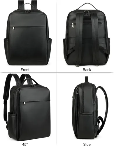 Miniatura 4 de MASINTOR Mochila Bolso de Cuero PU de 15.6 pulgadas para Portátil para Mujeres, Mochila Casual Grande para Universidad, Bolsa de Viaje, Negro