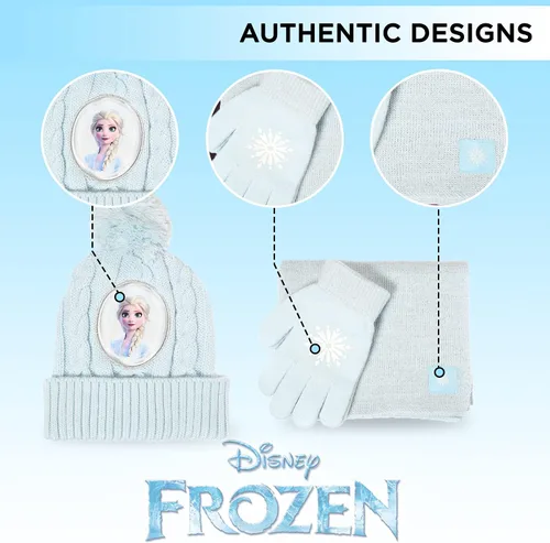 Miniatura 6 de Disney Frozen - Sombrero de invierno para niños, guantes de nieve y bufanda para niñas, juego de 3 piezas, felpa cálida comodidad al aire libre