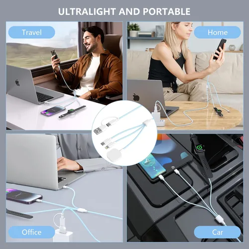 Miniatura 9 de Travel Essentials - Cable de carga 3 en 2 para cargador de Apple Watch, cargador de iPhone, cable de carga rápida USB C compatible con iWatch Series