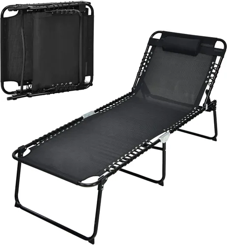 Miniatura 23 de Goplus Tumbona para exteriores, silla de playa plegable extragrande de 5 posiciones con almohada desmontable, bolsillo lateral, silla de bronceado