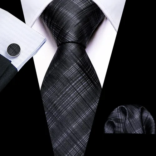 Miniatura 187 de Barry.Wang Juego de corbatas para hombre, corbata de seda a rayas, tejido a cuadros, gemelos formales, negocios, boda