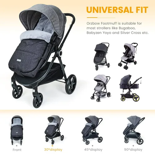 Miniatura 7 de Orzbow Saco Abrigado Universal, Saco de Dormir para Cochecito Clima Frío, Cubrepiés Impermeable para Niños Pequeños (Negro)